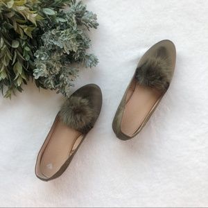 Madden Girl Olive Green Satin Pom Loafers